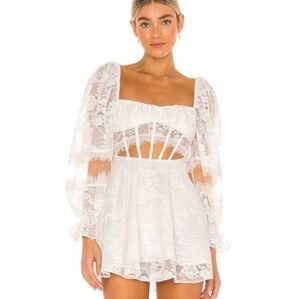 For Love & Lemons Dress Rosalie Lace Swing Mini Bachelorette White Size Small